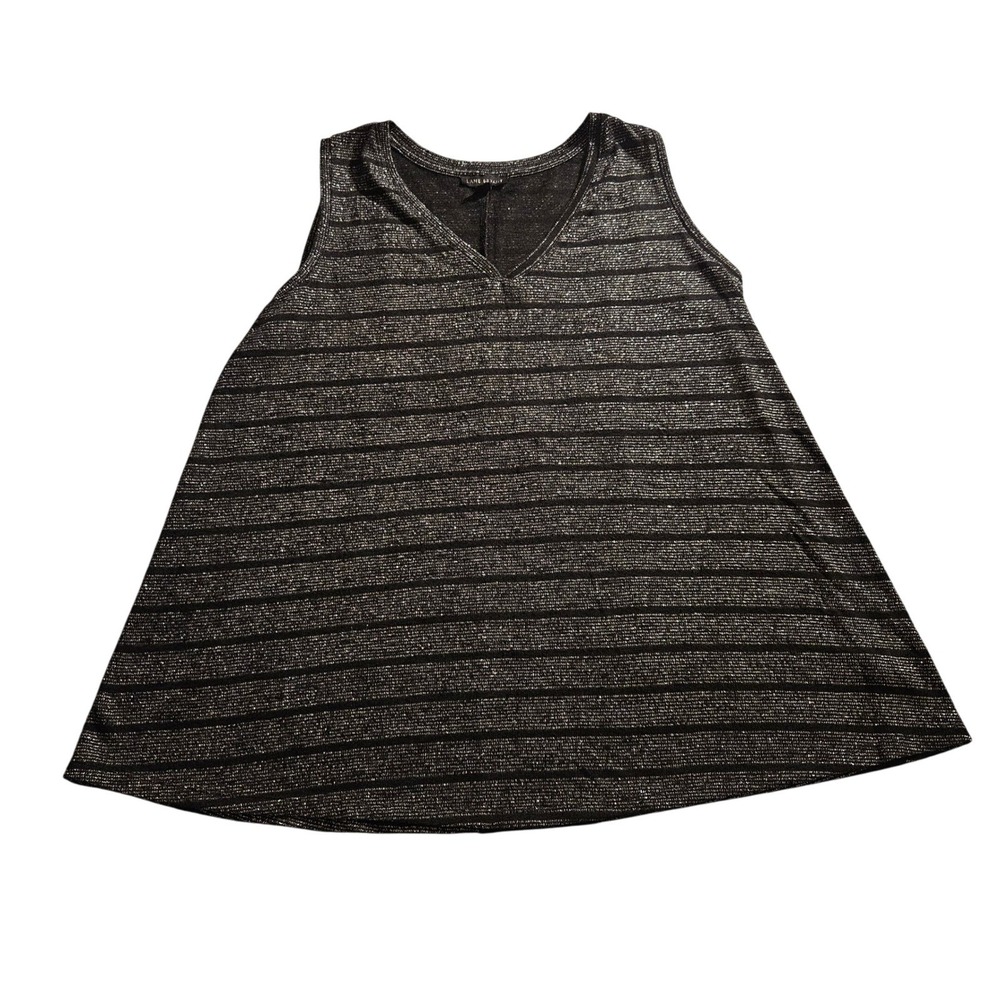 Lane Bryant Plus Size Sparkly Swing Shirt Black Silver Striped Sleeveless 14/16